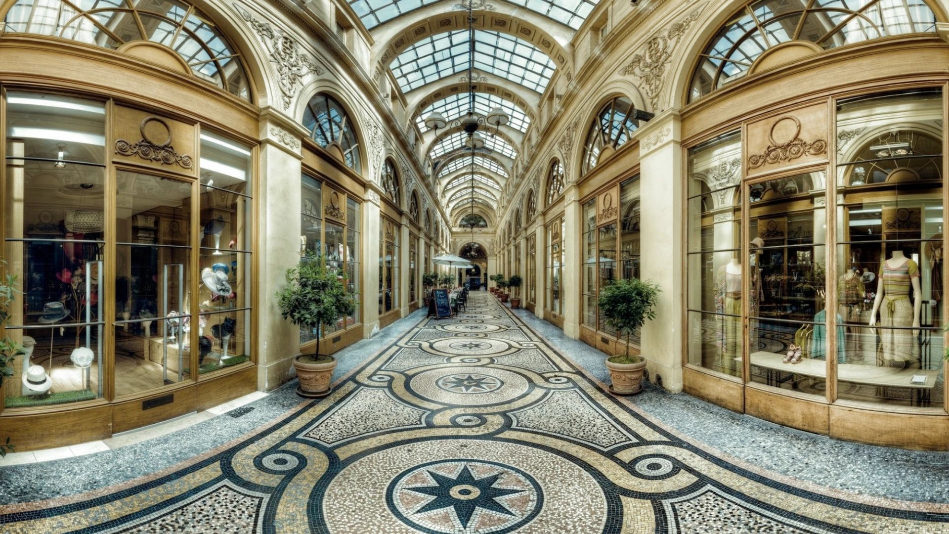 Galerie Vivienne covered passage with glass roof and mosaic floor in Paris 1st arrondissement